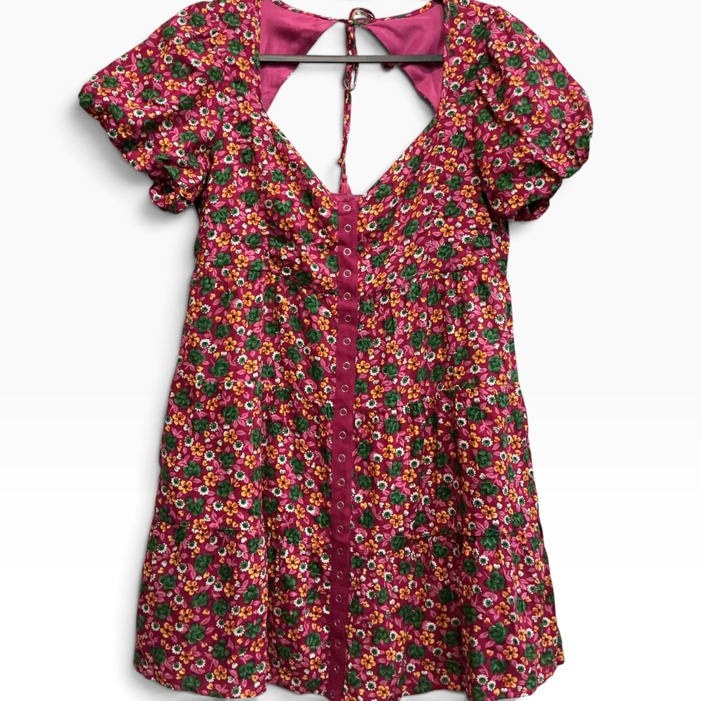 Betsey Johnson Archival 2012 Floral Babydoll Mini Dress Cutout Back M